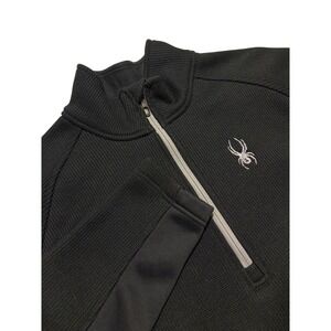 Spyder Mens Black Waffle Knit Quarter Zip Pullover Performance Jacket 199306 L